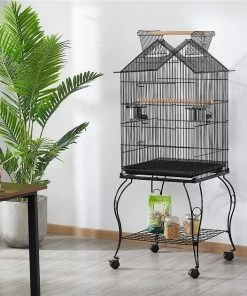 Yaheetech 57-in Rolling Meta Open Top Bird Parrot Cage, Black