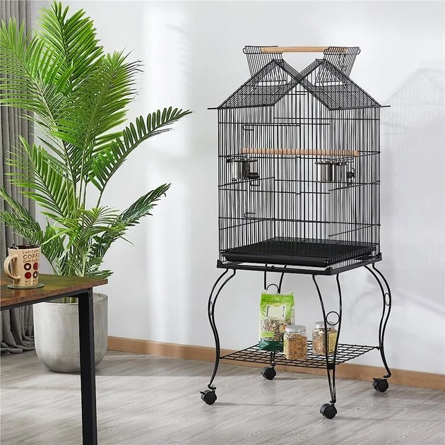Yaheetech 57-in Rolling Meta Open Top Bird Parrot Cage, Black