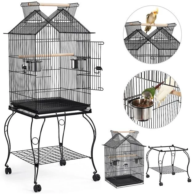 Yaheetech 57-in Rolling Meta Open Top Bird Parrot Cage, Black - Image 2