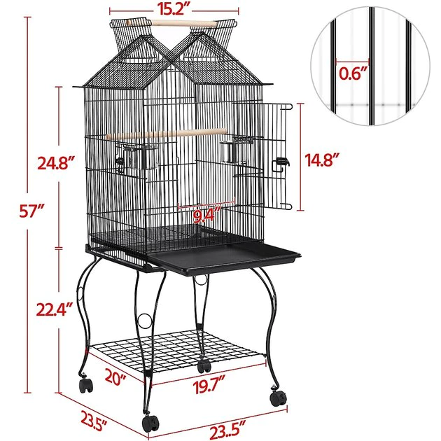 Yaheetech 57-in Rolling Meta Open Top Bird Parrot Cage, Black - Image 3