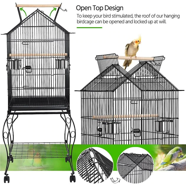 Yaheetech 57-in Rolling Meta Open Top Bird Parrot Cage, Black - Image 4