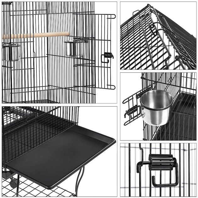 Yaheetech 57-in Rolling Meta Open Top Bird Parrot Cage, Black - Image 6