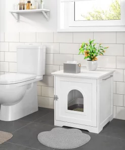 Yaheetech Washroom Bench Enclosed Cat House Cat Litter Box