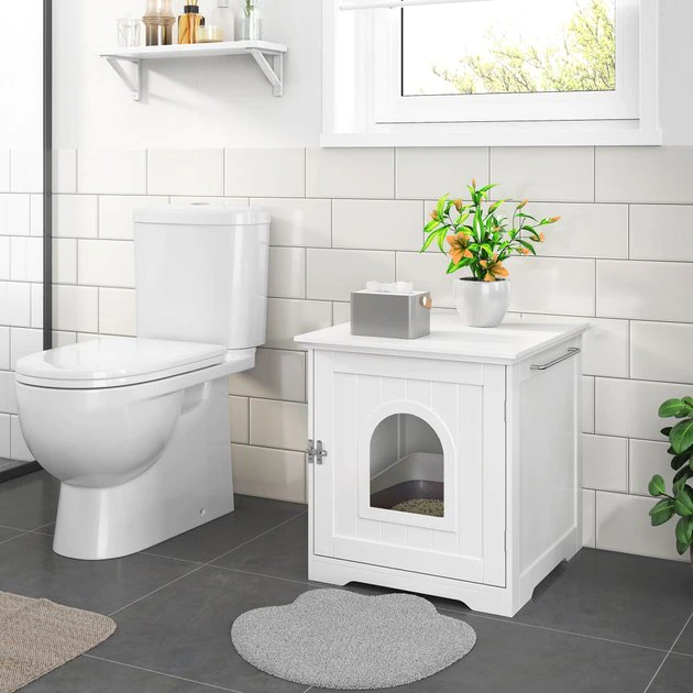 Yaheetech Washroom Bench Enclosed Cat House Cat Litter Box