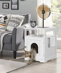 Yaheetech End Table Cat Litter Box Enclosure with Wooden Structure Open Shelf