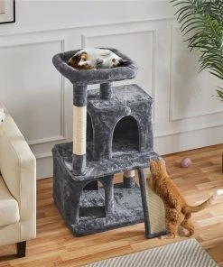 Yaheetech 3 Tiers 42-in Plush Cat Tower with Double Cat Condo