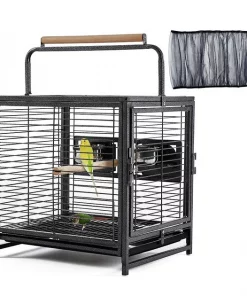 Yaheetech Iron Travel Bird Cage Carrier, Hammered Black, 26-in