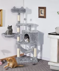 Yaheetech 3-Level Plush Cat Tree, Light Gray, Large
