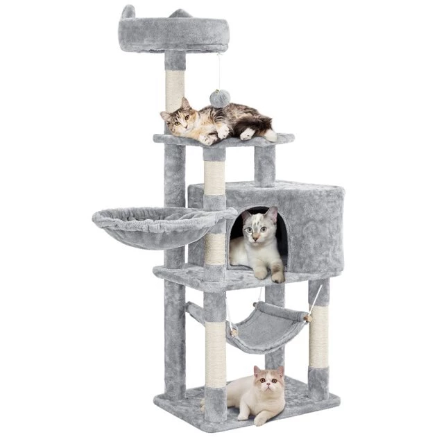 Yaheetech 3-Level Plush Cat Tree, Light Gray, Large - Image 2