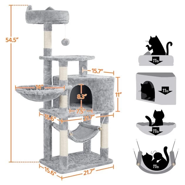 Yaheetech 3-Level Plush Cat Tree, Light Gray, Large - Image 3