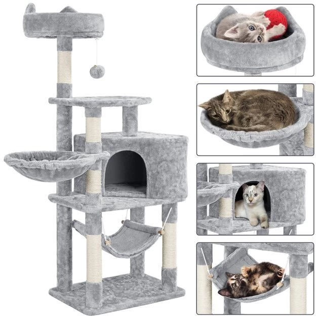 Yaheetech 3-Level Plush Cat Tree, Light Gray, Large - Image 4