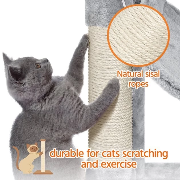Yaheetech 3-Level Plush Cat Tree, Light Gray, Large - Image 7