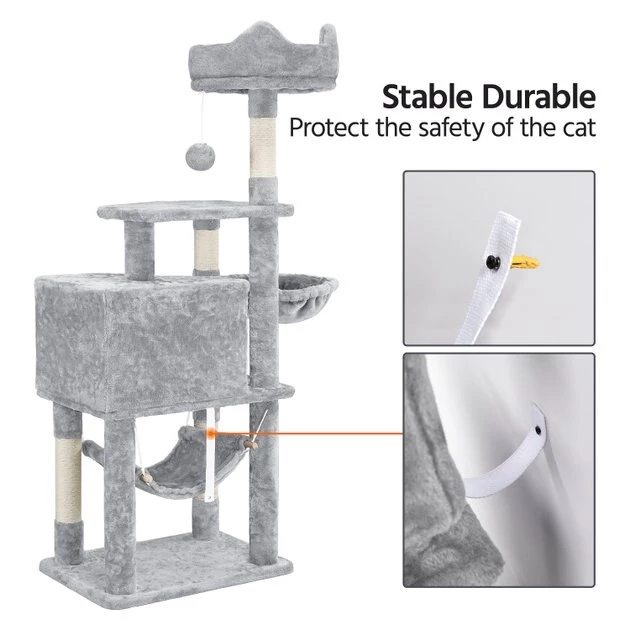 Yaheetech 3-Level Plush Cat Tree, Light Gray, Large - Image 9