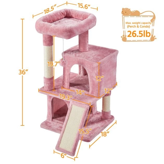Yaheetech 36-in Cat Tree Tower, Pink, Large - Image 3