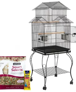 Yaheetech||ZuPreem||Vitakraft Medium Bird Starter Kit - Yaheetech 55-in Triple Roof Rolling Bird Cage, Black + 2 other items