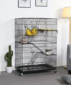 Yaheetech 4-Tier Metal Cat Cage, Black, 48.4-in